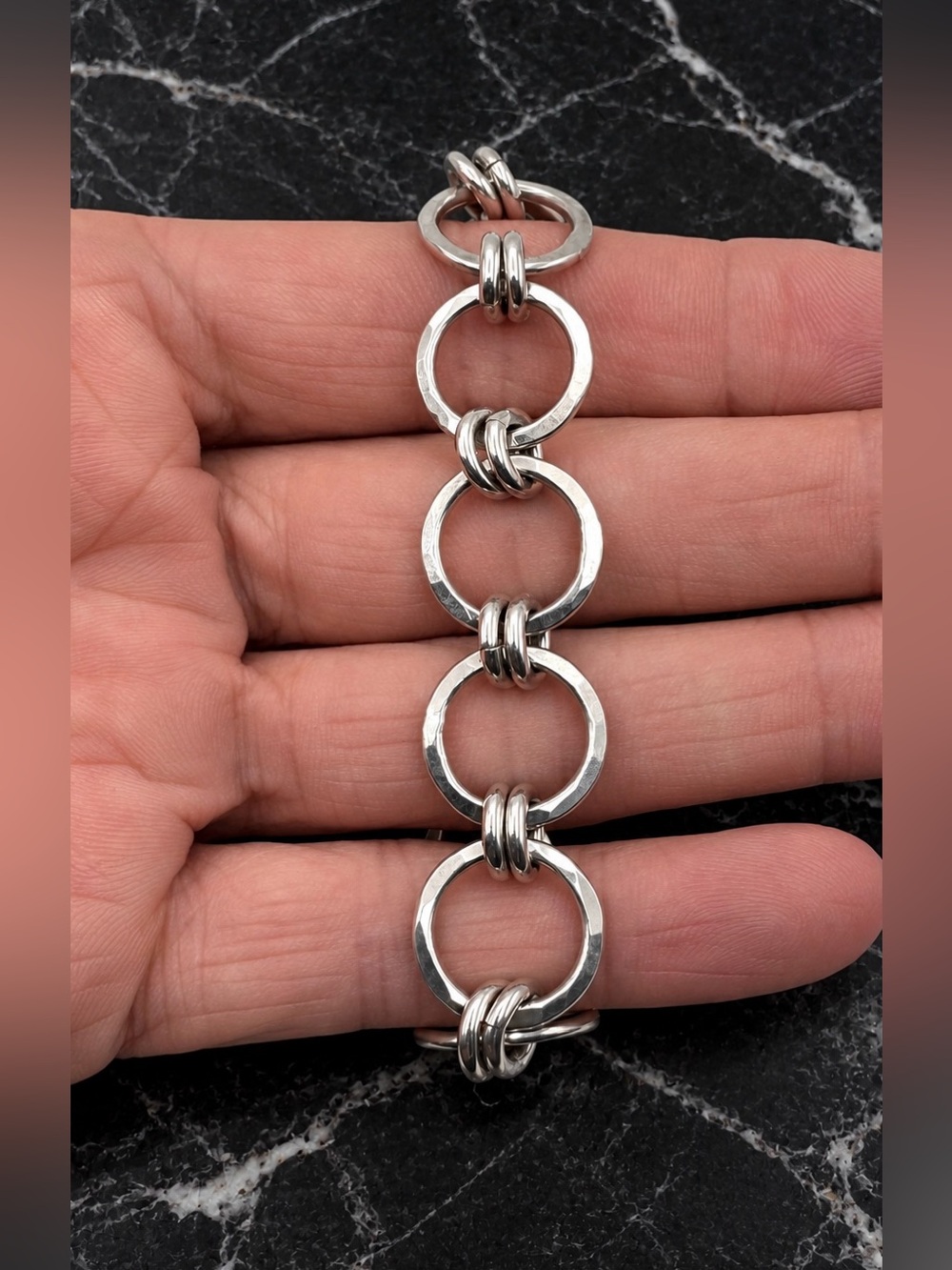 Heavy Sterling Silver Round Link Womens Bracelet 7" - Picture 4 of 4